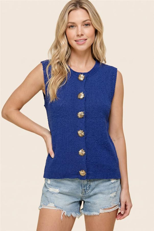 Shelby Royal Blue Button Accent Sweater