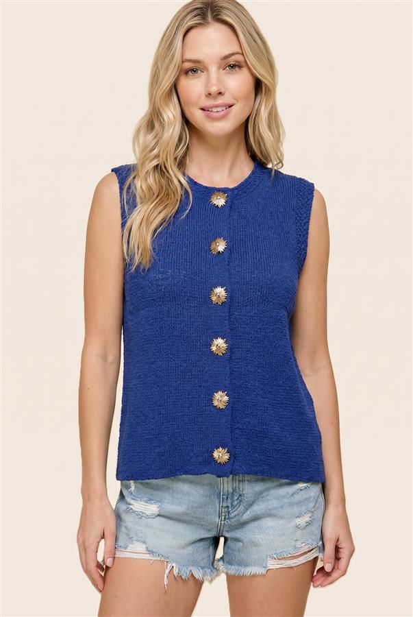 Shelby Royal Blue Button Accent Sweater
