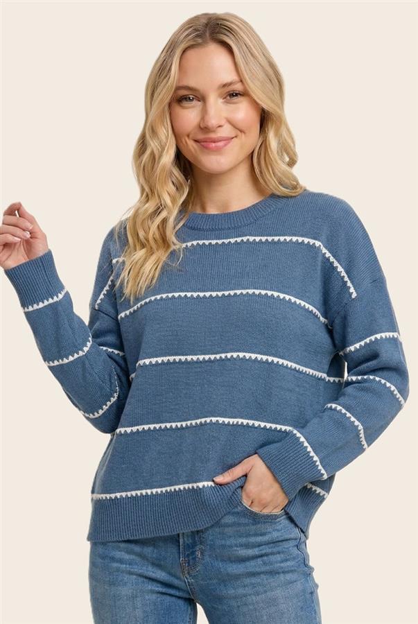 Hannah Striped Sweater in Light Blue