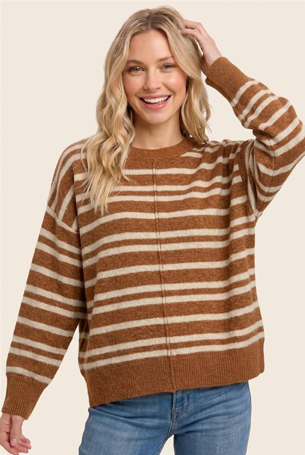 Alanna Striped Sweater in Camel