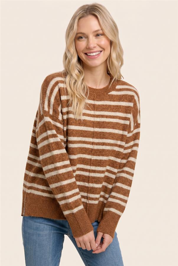 Alanna Striped Sweater in Camel