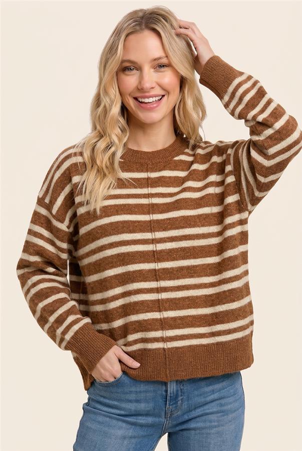 Alanna Striped Sweater in Camel