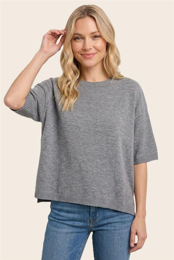 Lucy Raw Edge Grey Sweater