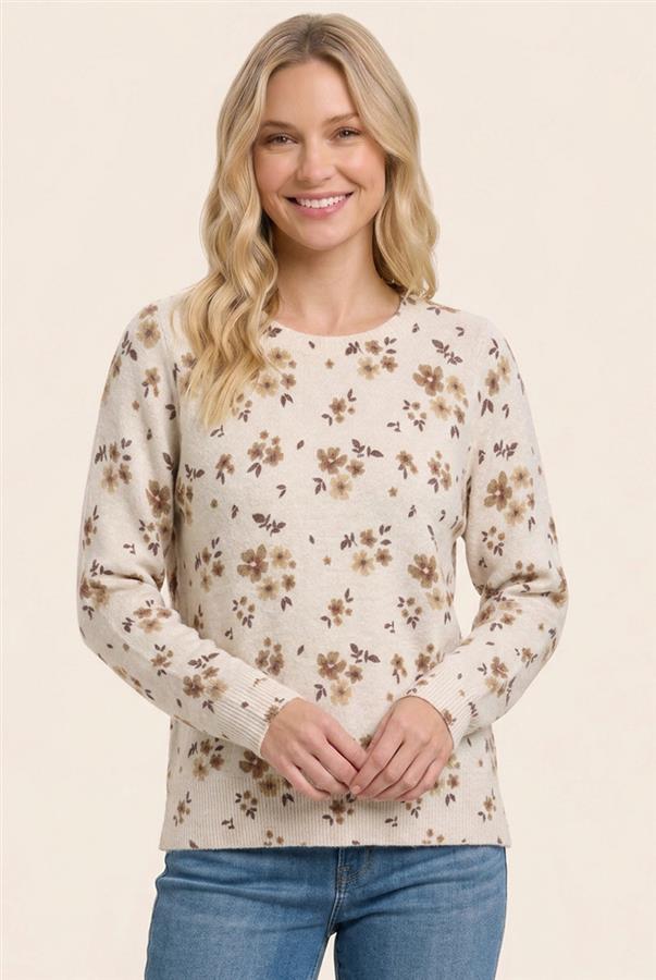 Kelly Floral Sweater in Taupe