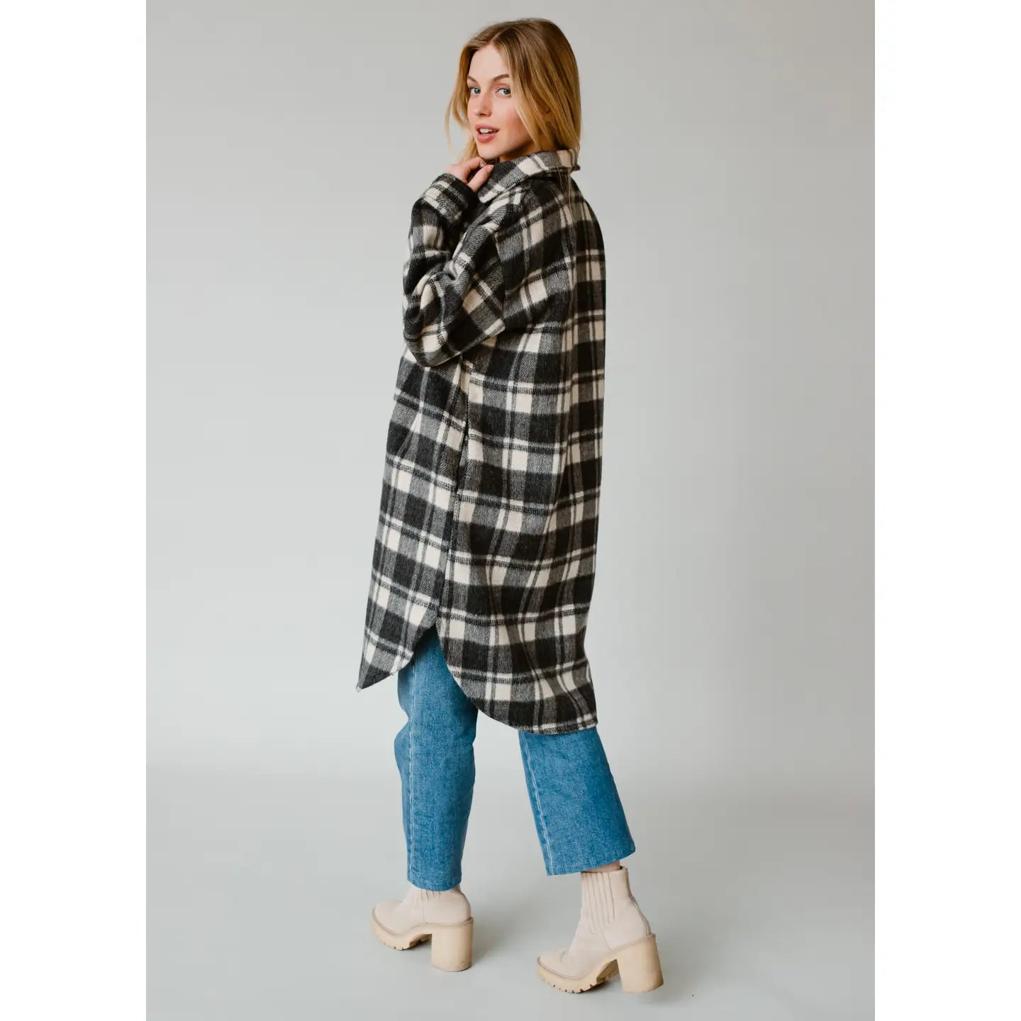 Rhiannon Black & Cream Plaid Long Flannel