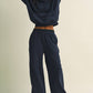 Jessica Plaid Side Stripe Oversized Pullover Hoodie in Navy