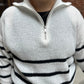 Zoey Striped Half Zip Knit Sweater in White