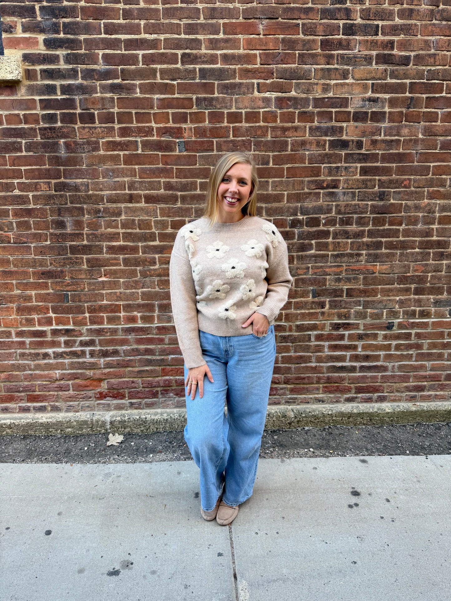 Evelyn Floral Sweater in Taupe