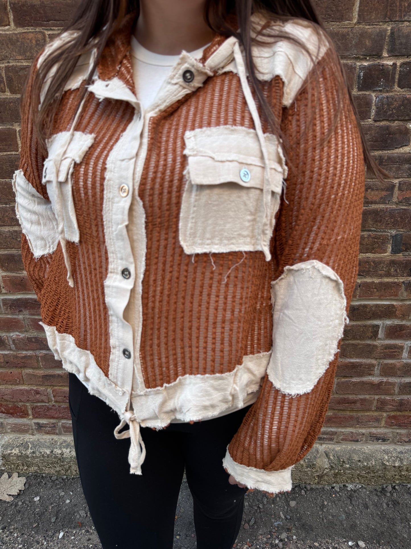 Kylie Open Knit Button Down in Rust
