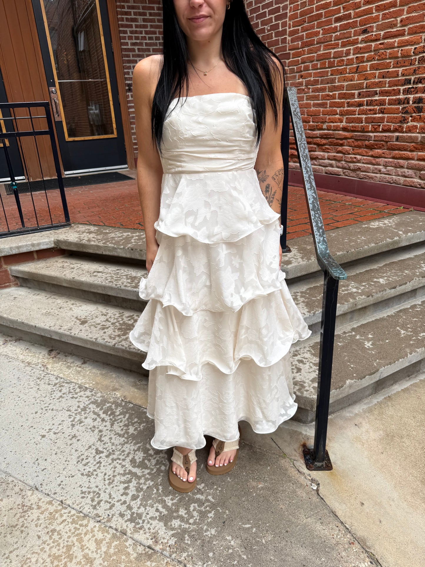 Molly Jacquard Tiered Maxi Dress in Cream