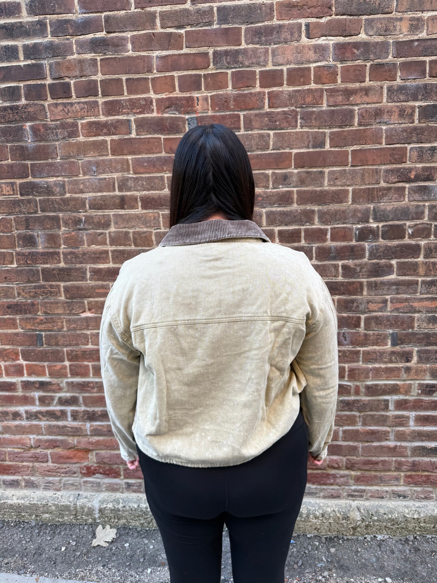 Kara Corduroy Collar Contrast Twill Crop Jacket