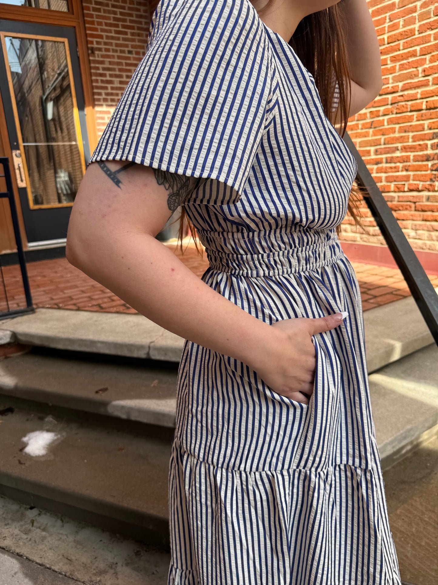 Amanda Striped Maxi Dress in Navy
