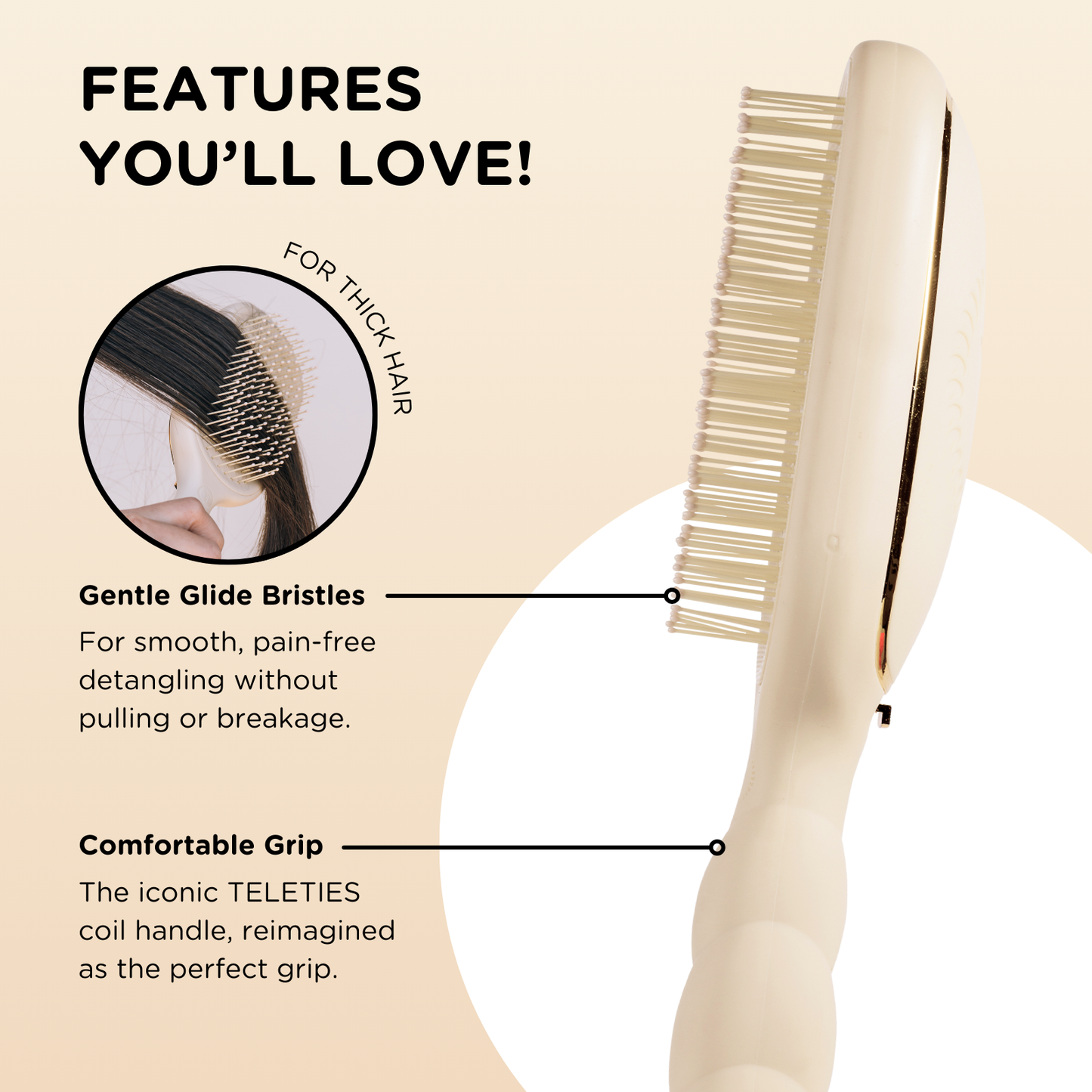 Detangler Hair Brush for Thick Hair in Tan