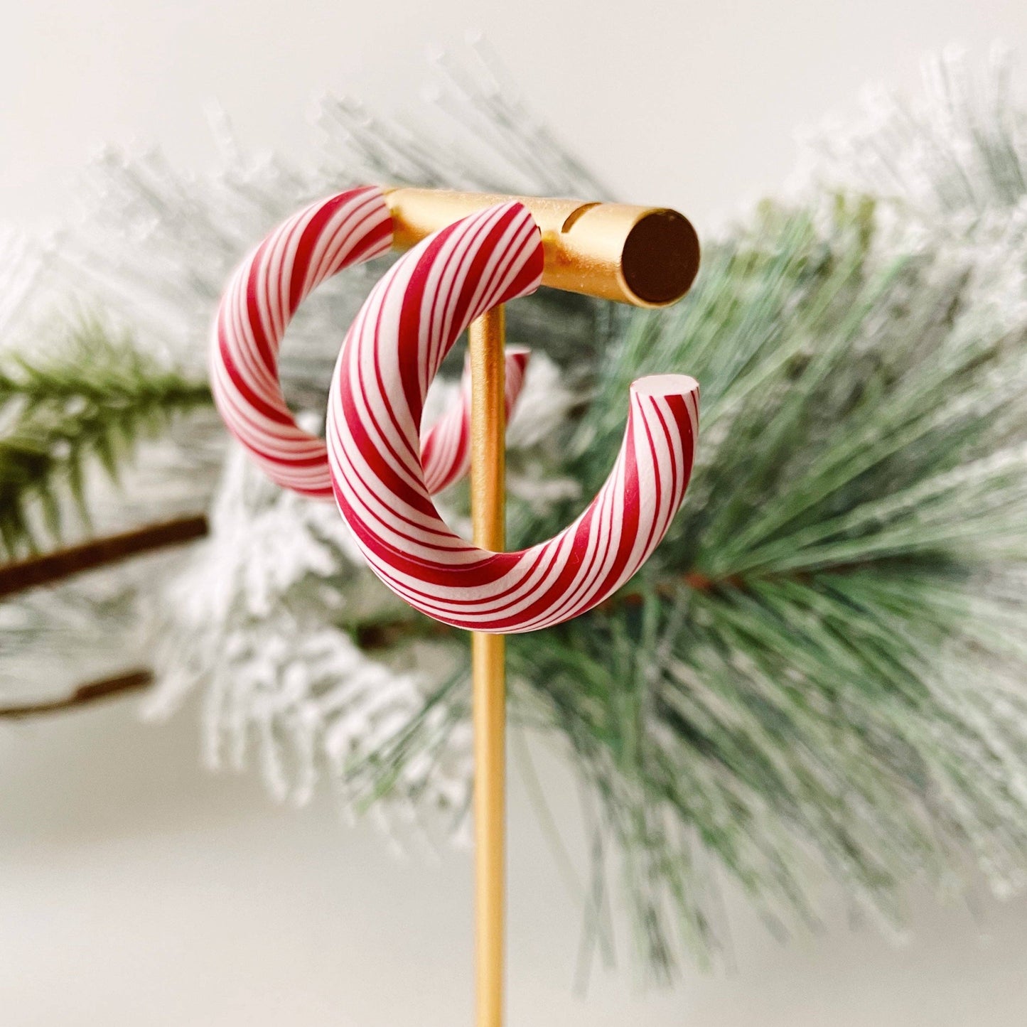 Candy Cane Hoops - Red | Polymer Clay Christmas Earrings