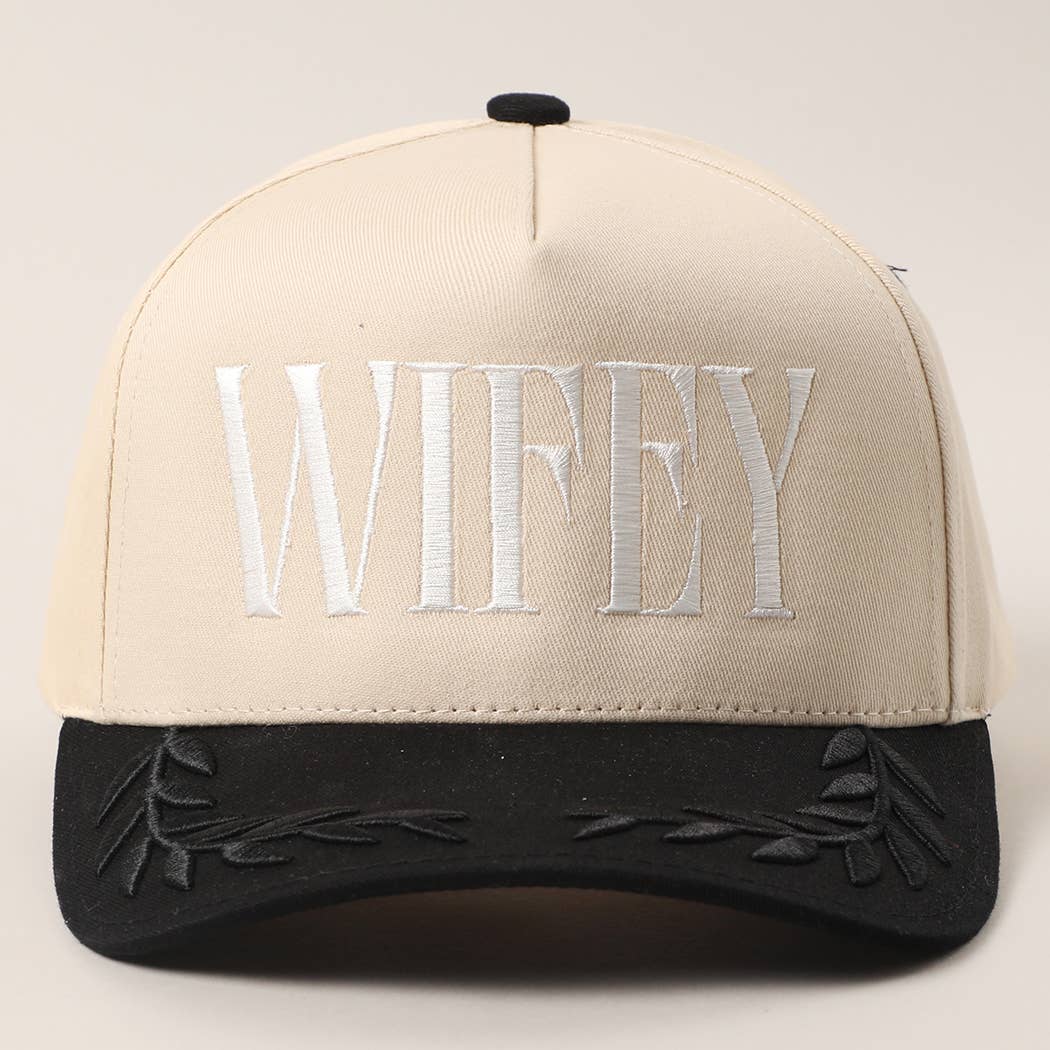 WIFEY Two-Tone Canvas Trucker Hat with Bay Leaf in Black