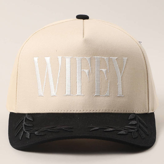 WIFEY Two-Tone Canvas Trucker Hat with Bay Leaf in Black