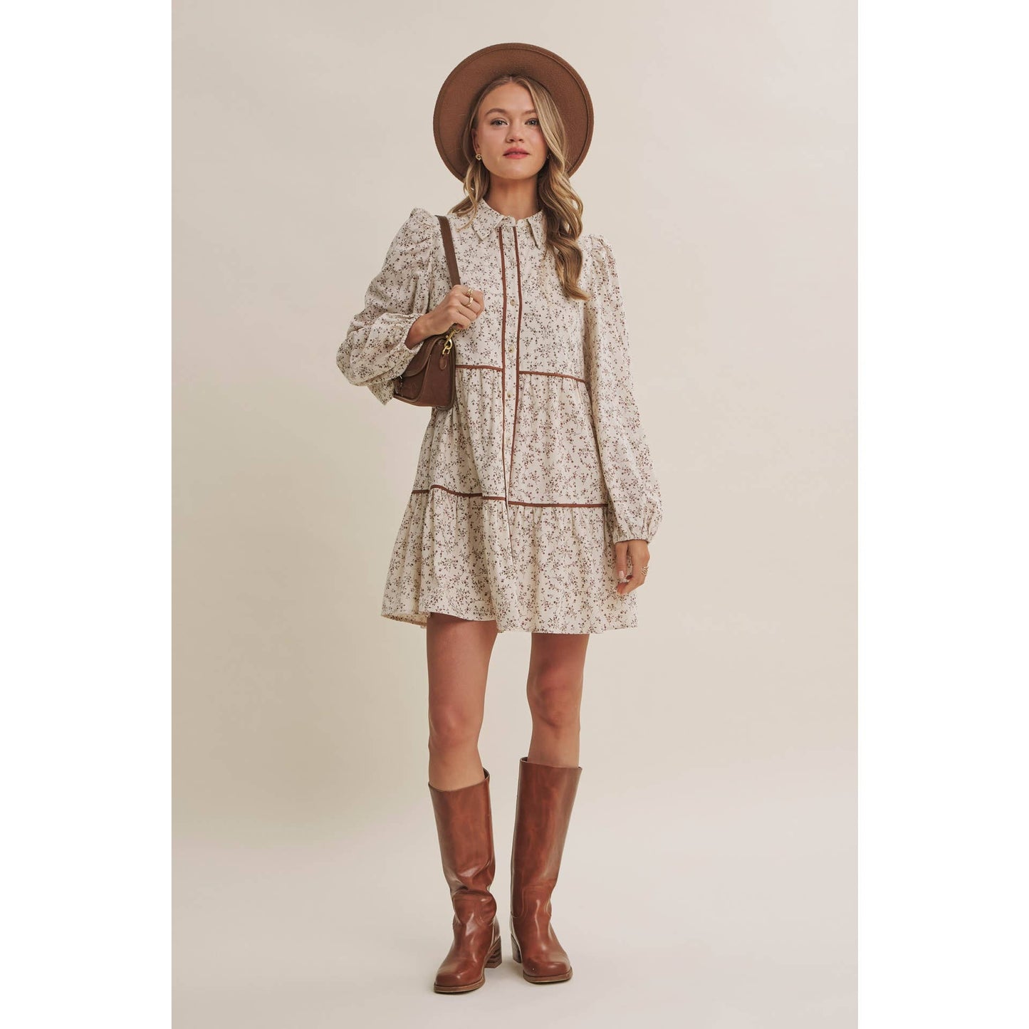Autumn Bloom Floral Babydoll Mini Dress