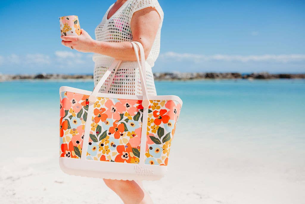 Carry-It-All Tote Bag- Rubber Beach Bag- Lil' Floral Delight