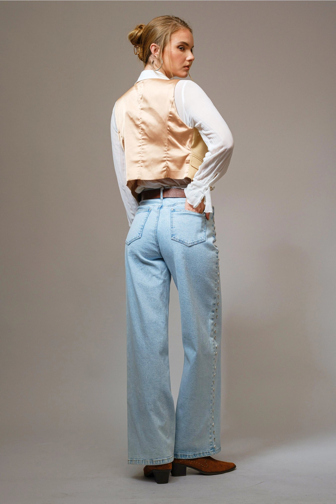 Laney Western Diamond Studded Straight Leg Jeans