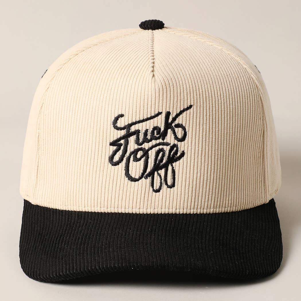 Fuck Off Corduroy Trucker Baseball Cap in Black