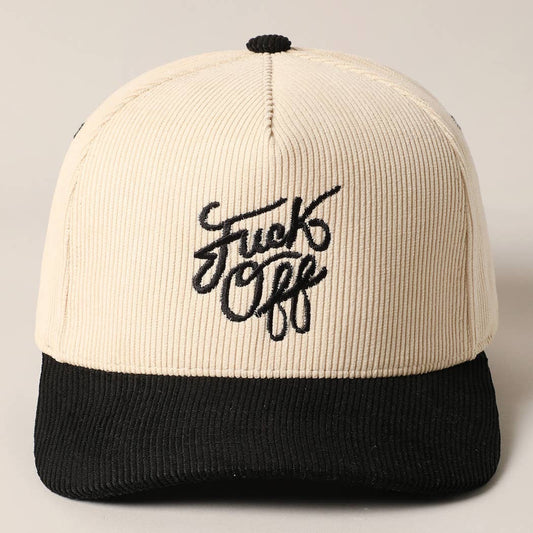Fuck Off Corduroy Trucker Baseball Cap in Black