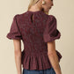 Maggie Plaid Peplum Top in Maroon