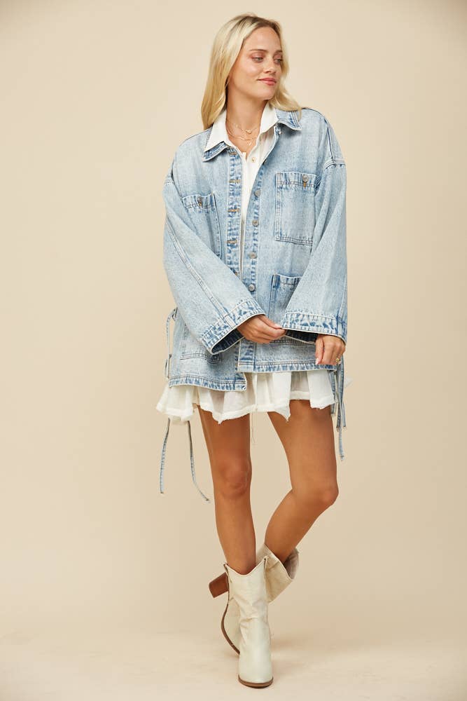 Adeline Boho Side Tie Oversized Denim Jacket