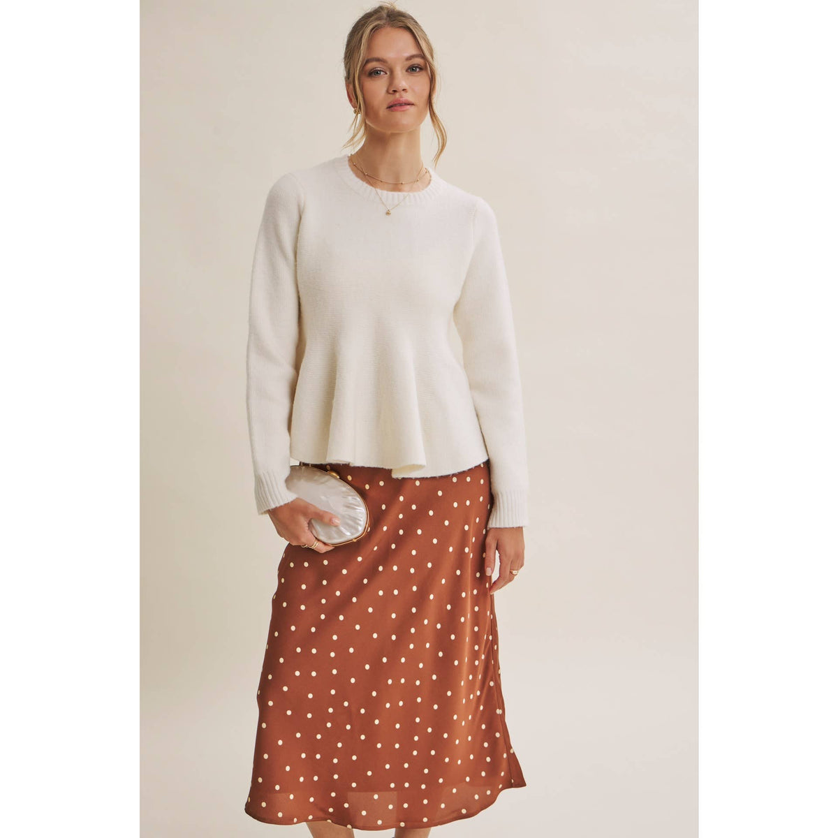 Hailey Satin Polka Dot Skirt in Burnt Orange