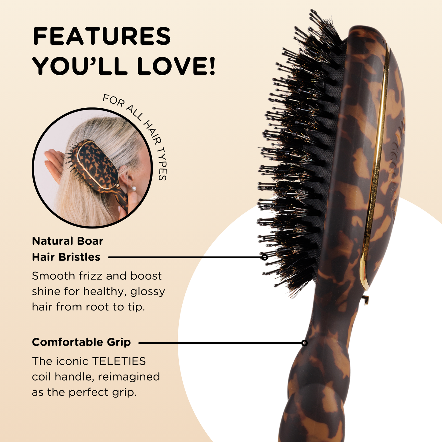Boar Bristle Hair Brush in Tortoise
