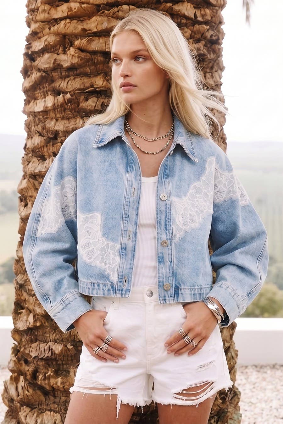 Gilly Lace Trim Detail Jacket Cropped