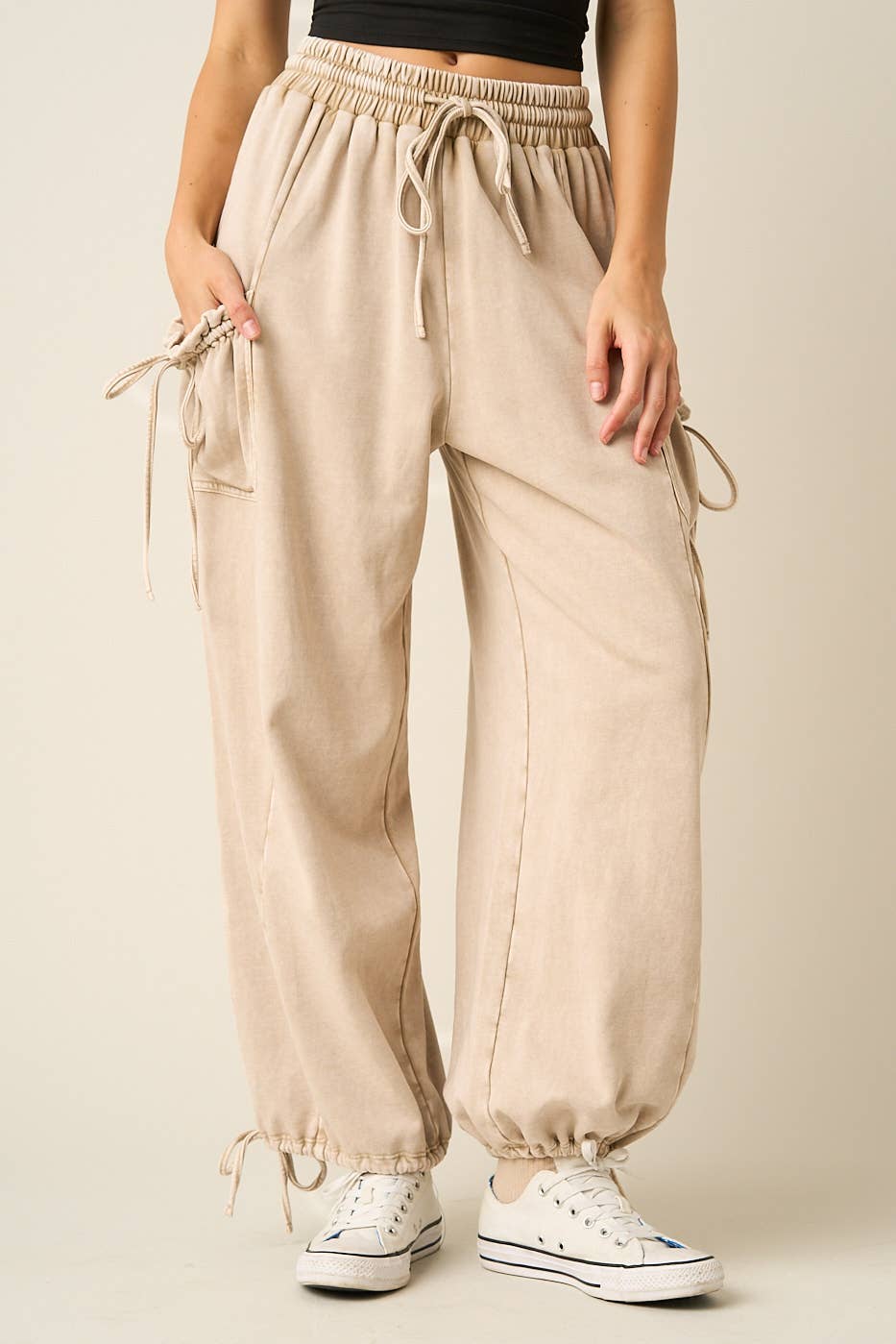 Julia Washed French Terry Drop Pocket Pant in Sandshell