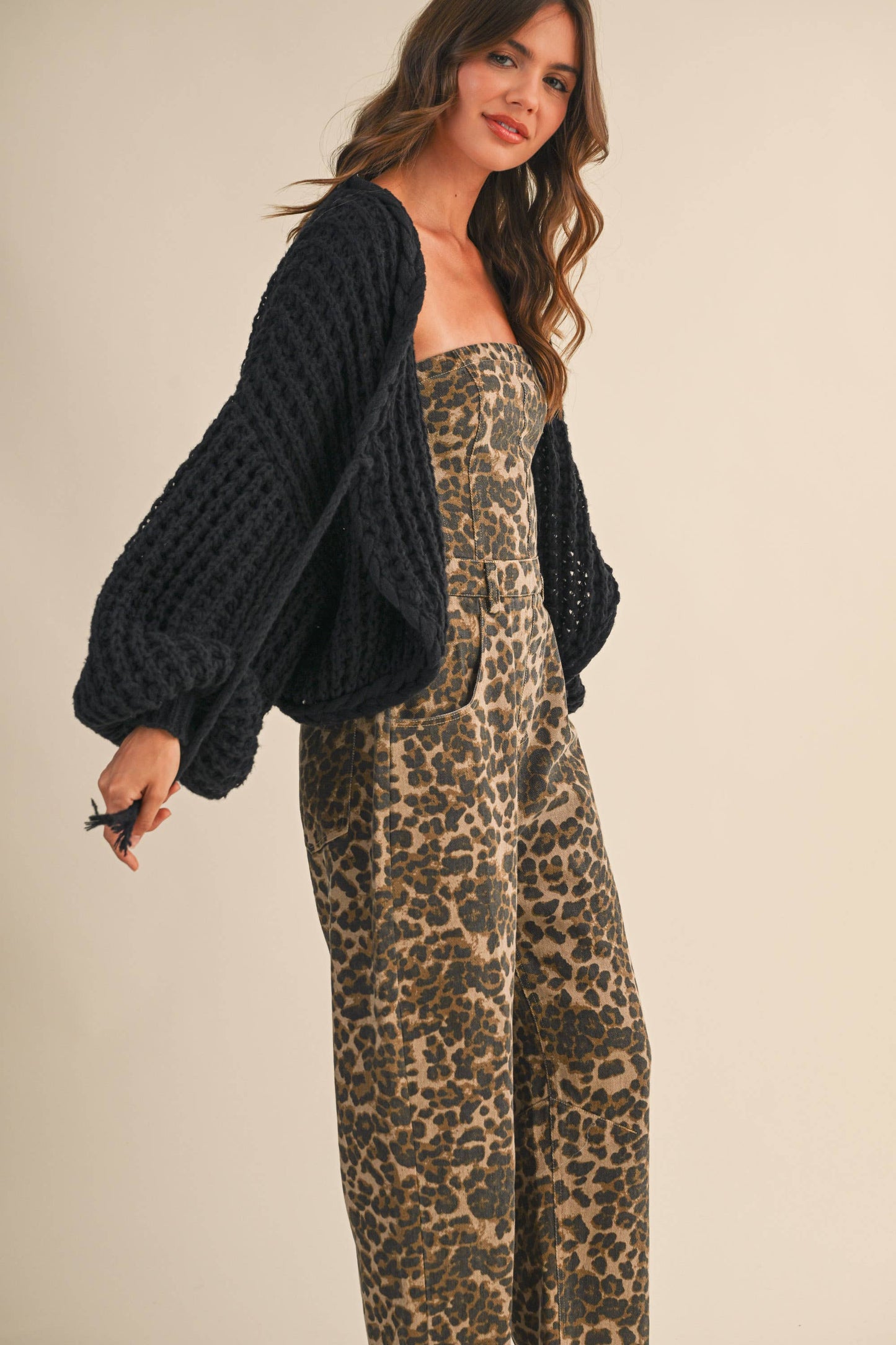 Christina Balloon Sleeve Cardigan in Black