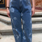 Korrine Printed Barrel Denim Jeans in Dark Denim