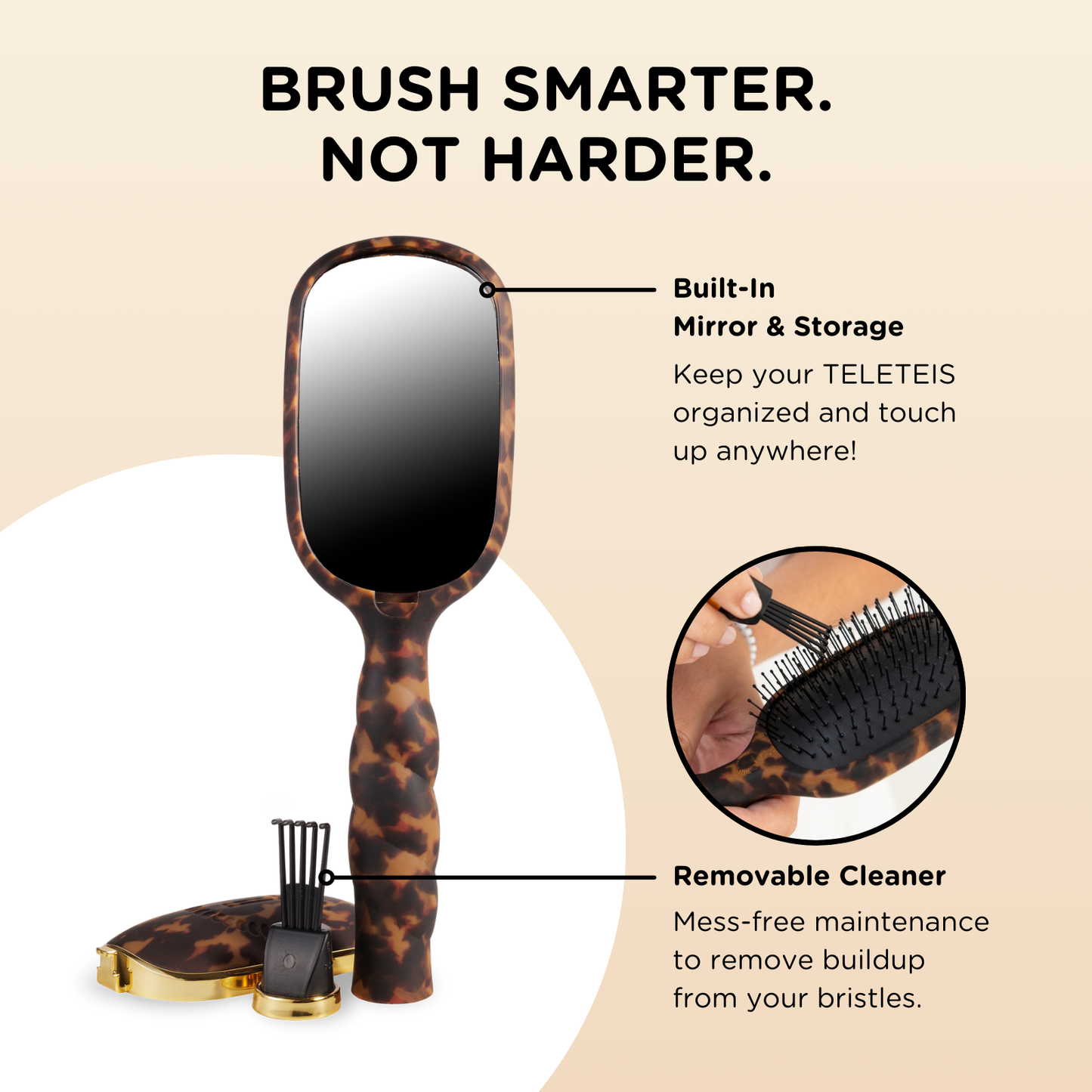 Teleties Detangler Hair Brush for Medium Hair in Tortoise