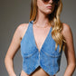 Stephanie Plunge Neck Hook Closure Bustier Crop Denim Top