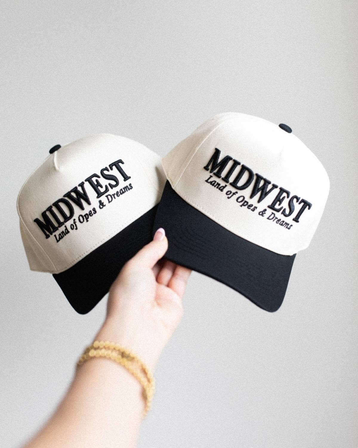 Midwest Land of Opes & Dreams Unisex Trucker Hat in Black & Cream
