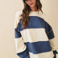 Angela Oversized Color Block Long Sleeve Pullover in Navy