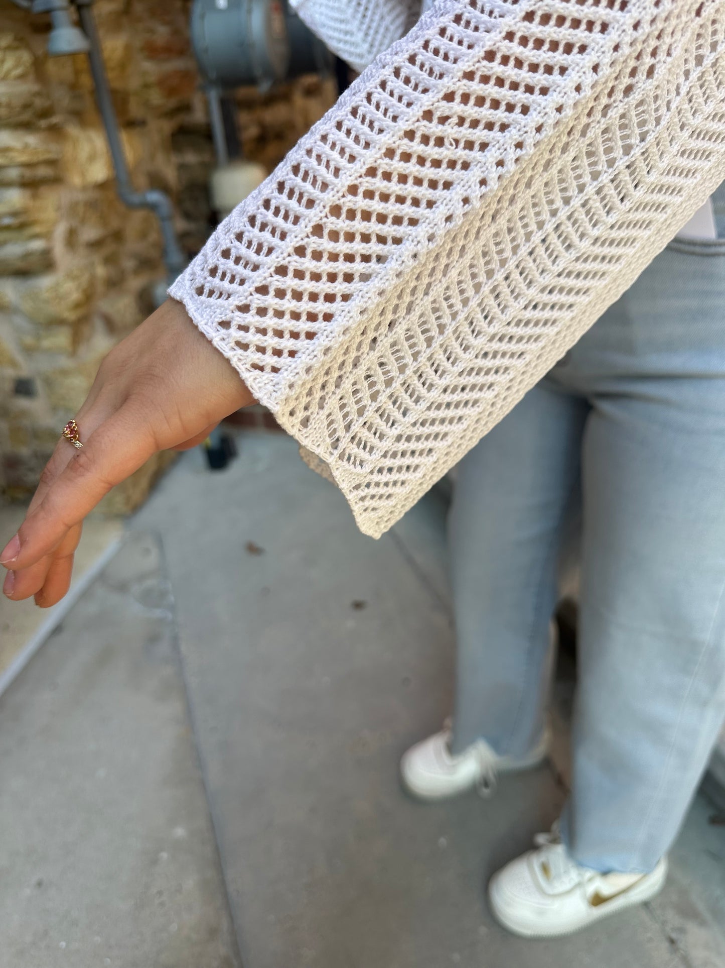 Lisa Open Knit Cropped Sweater in White
