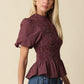 Maggie Plaid Peplum Top in Maroon