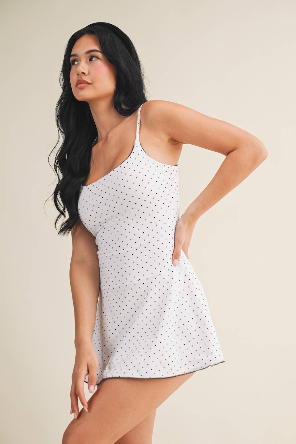 White Polka Dot Print Lace Trim Ruffle Mini Dress