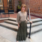 Afton Elastic Waist Maxi Skirt with Lace Trim in Olive