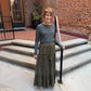 Afton Elastic Waist Maxi Skirt with Lace Trim in Olive