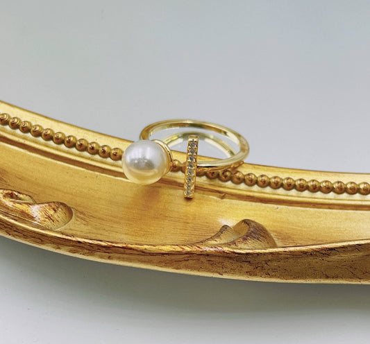 Pearl and Bar Ring Adjustable