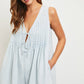 Clara Washed Denim Tie with Pleated Denim Romper Icy Denim