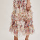 Joni Floral Ruffled Mesh Skirt in Ecru