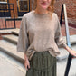 Heathered Crew Neck Half Sleeve Boxy Pullover in Tan