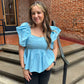 Everly Fluttered Ruffle Top in Baby Blue
