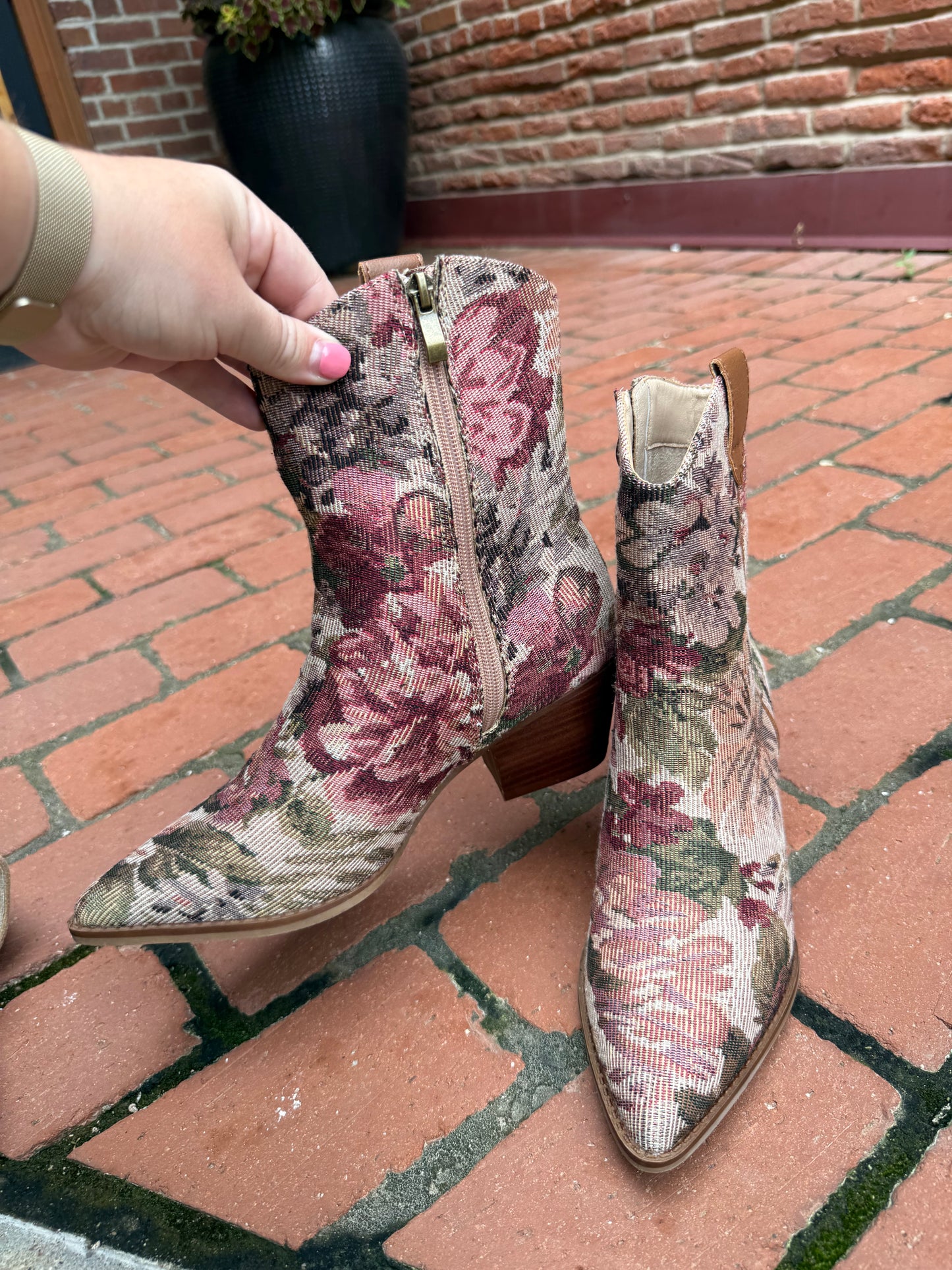 The Karina Mauve Tapestry Fall Bootie