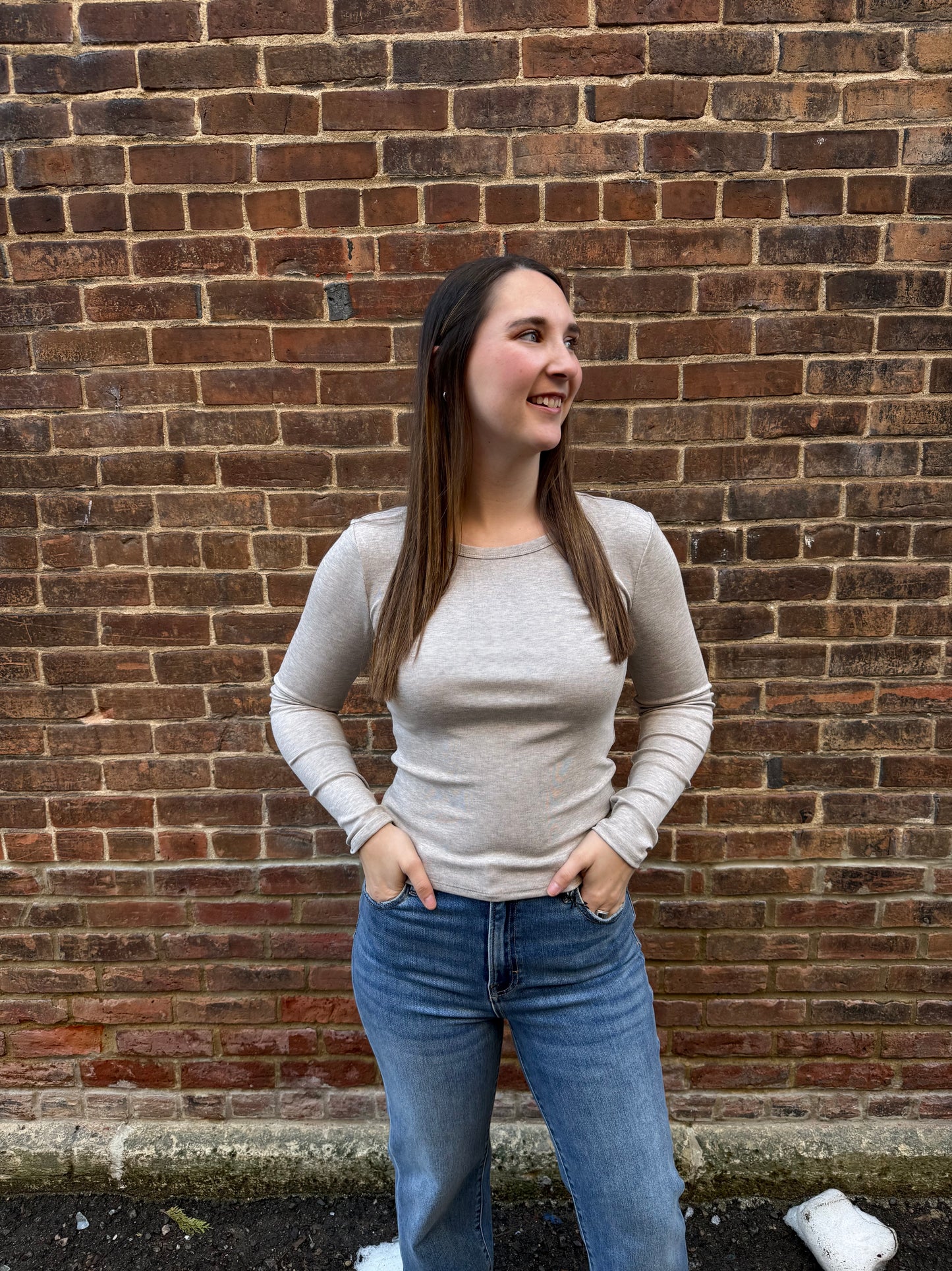 Natural Heather Second Skin Crew Long Sleeve