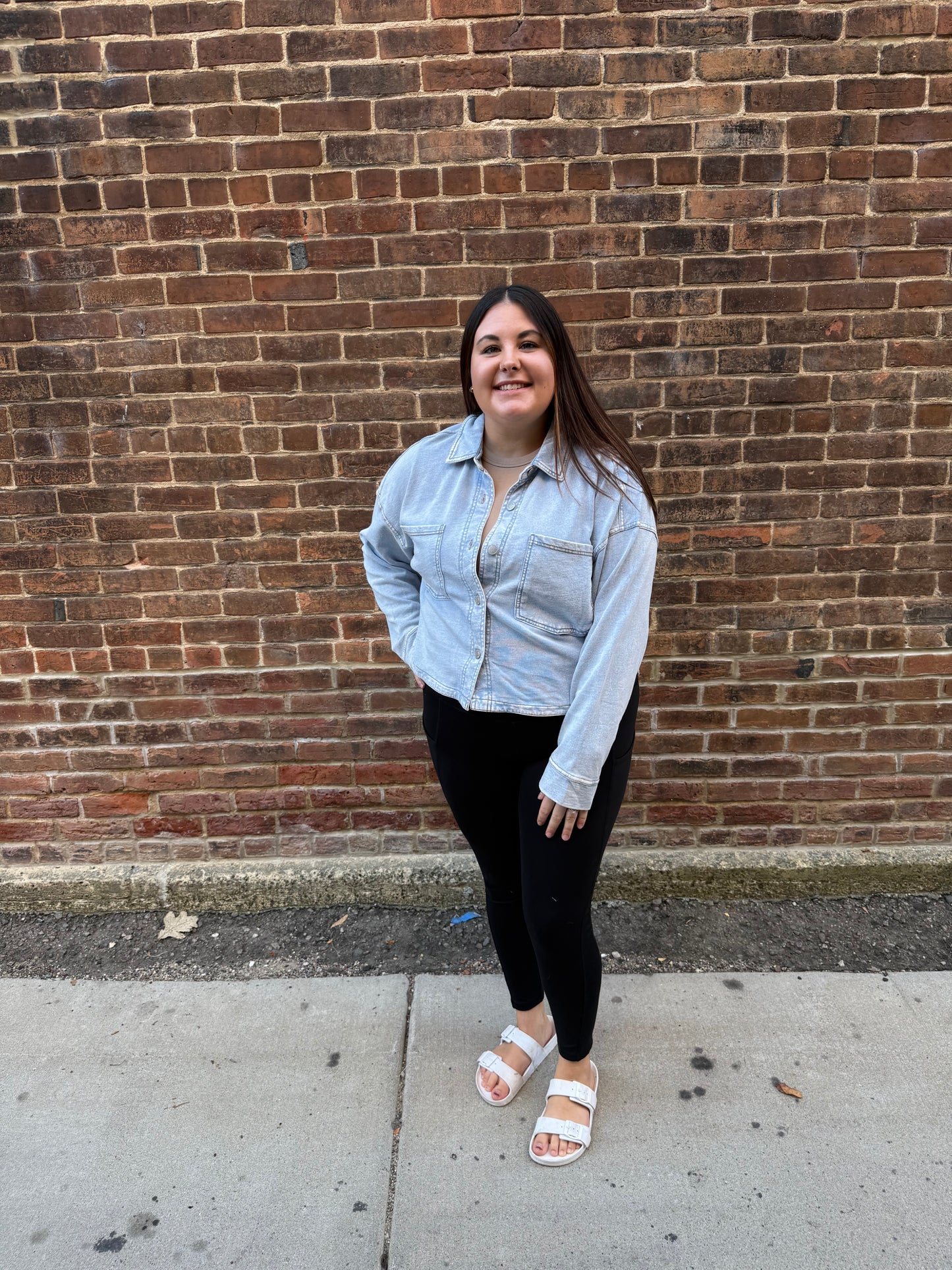 All Day Knit Denim Cropped Jacket in Washed Indigo